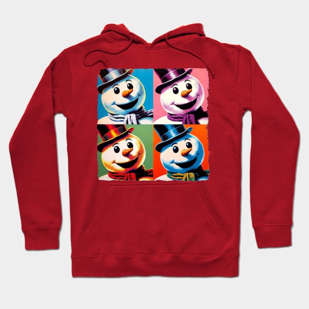 Frosty Fusion: Pop Art's Coolest Creation - Pop Snowman Hoodie by PawPopArt